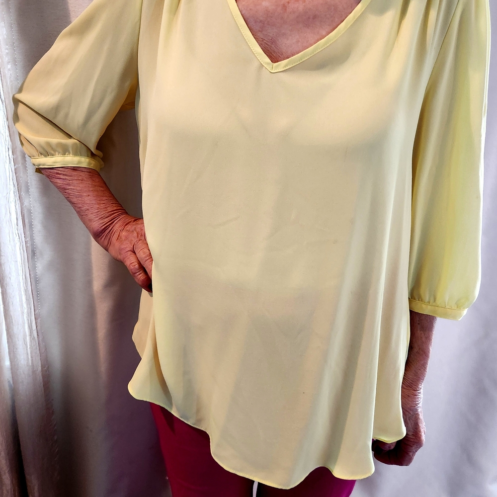 BCX Yellow Asymmetrical 3/4 Sleeve Blouse